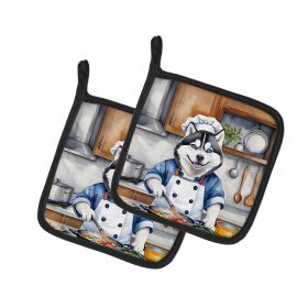Siberian Husky The Chef Pair of Pot Holders Kitchen Heat Resistant Pot Holders Sets Oven Hot Pads for Cooking Baking BBQ, 7 1/2 x 7 1/2