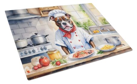 Staffordshire Bull Terrier The Chef Glass Cutting Board Decorative Tempered Glass Kitchen Cutting and Serving Board Large Size Chopping Board
