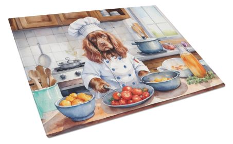 Sussex Spaniel The Chef Glass Cutting Board Decorative Tempered Glass Kitchen Cutting and Serving Board Large Size Chopping Board