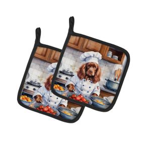 Sussex Spaniel The Chef Pair of Pot Holders Kitchen Heat Resistant Pot Holders Sets Oven Hot Pads for Cooking Baking BBQ, 7 1/2 x 7 1/2