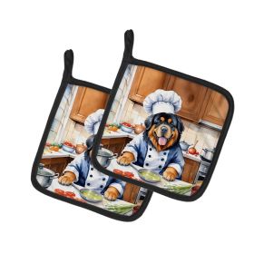 Tibetan Mastiff The Chef Pair of Pot Holders Kitchen Heat Resistant Pot Holders Sets Oven Hot Pads for Cooking Baking BBQ, 7 1/2 x 7 1/2
