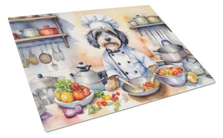 Tibetan Terrier The Chef Glass Cutting Board Decorative Tempered Glass Kitchen Cutting and Serving Board Large Size Chopping Board