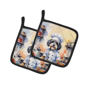 Tibetan Terrier The Chef Pair of Pot Holders Kitchen Heat Resistant Pot Holders Sets Oven Hot Pads for Cooking Baking BBQ, 7 1/2 x 7 1/2