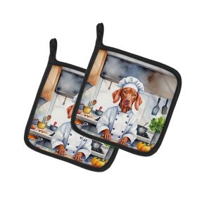 Vizsla The Chef Pair of Pot Holders Kitchen Heat Resistant Pot Holders Sets Oven Hot Pads for Cooking Baking BBQ, 7 1/2 x 7 1/2
