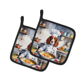 Welsh Springer Spaniel The Chef Pair of Pot Holders Kitchen Heat Resistant Pot Holders Sets Oven Hot Pads for Cooking Baking BBQ, 7 1/2 x 7 1/2