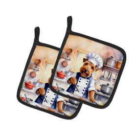Welsh Terrier The Chef Pair of Pot Holders Kitchen Heat Resistant Pot Holders Sets Oven Hot Pads for Cooking Baking BBQ, 7 1/2 x 7 1/2