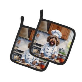 Wirehaired Pointing Griffon The Chef Pair of Pot Holders Kitchen Heat Resistant Pot Holders Sets Oven Hot Pads for Cooking Baking BBQ, 7 1/2 x 7 1/2