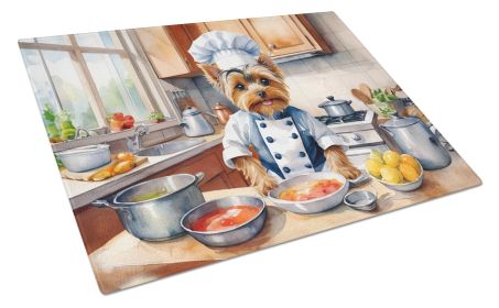 Yorkie Yorkshire Terrier The Chef Glass Cutting Board Decorative Tempered Glass Kitchen Cutting and Serving Board Large Size Chopping Board