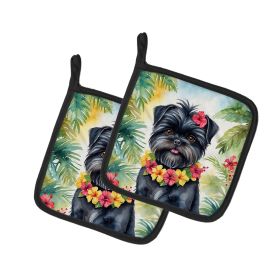 Affenpinscher Luau Pair of Pot Holders Kitchen Heat Resistant Pot Holders Sets Oven Hot Pads for Cooking Baking BBQ, 7 1/2 x 7 1/2