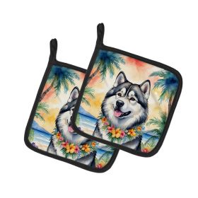 Alaskan Malamute Luau Pair of Pot Holders Kitchen Heat Resistant Pot Holders Sets Oven Hot Pads for Cooking Baking BBQ, 7 1/2 x 7 1/2