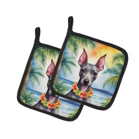 American Hairless Terrier Luau Pair of Pot Holders Kitchen Heat Resistant Pot Holders Sets Oven Hot Pads for Cooking Baking BBQ, 7 1/2 x 7 1/2