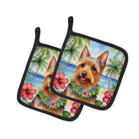 Australian Terrier Luau Pair of Pot Holders Kitchen Heat Resistant Pot Holders Sets Oven Hot Pads for Cooking Baking BBQ, 7 1/2 x 7 1/2