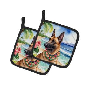 Belgian Malinois Luau Pair of Pot Holders Kitchen Heat Resistant Pot Holders Sets Oven Hot Pads for Cooking Baking BBQ, 7 1/2 x 7 1/2