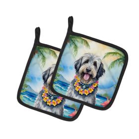 Bergamasco Sheepdog Luau Pair of Pot Holders Kitchen Heat Resistant Pot Holders Sets Oven Hot Pads for Cooking Baking BBQ, 7 1/2 x 7 1/2
