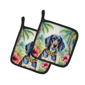 Bluetick Coonhound Luau Pair of Pot Holders Kitchen Heat Resistant Pot Holders Sets Oven Hot Pads for Cooking Baking BBQ, 7 1/2 x 7 1/2