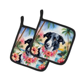 Borzoi Luau Pair of Pot Holders Kitchen Heat Resistant Pot Holders Sets Oven Hot Pads for Cooking Baking BBQ, 7 1/2 x 7 1/2