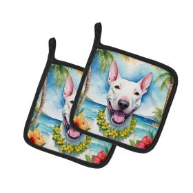 Bull Terrier Luau Pair of Pot Holders Kitchen Heat Resistant Pot Holders Sets Oven Hot Pads for Cooking Baking BBQ, 7 1/2 x 7 1/2