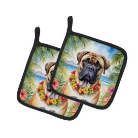 Bullmastiff Luau Pair of Pot Holders Kitchen Heat Resistant Pot Holders Sets Oven Hot Pads for Cooking Baking BBQ, 7 1/2 x 7 1/2