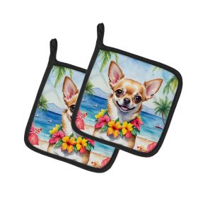 Chihuahua Luau Pair of Pot Holders Kitchen Heat Resistant Pot Holders Sets Oven Hot Pads for Cooking Baking BBQ, 7 1/2 x 7 1/2