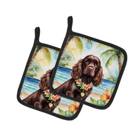 Cocker Spaniel Luau Pair of Pot Holders Kitchen Heat Resistant Pot Holders Sets Oven Hot Pads for Cooking Baking BBQ, 7 1/2 x 7 1/2