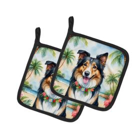 Collie Luau Pair of Pot Holders Kitchen Heat Resistant Pot Holders Sets Oven Hot Pads for Cooking Baking BBQ, 7 1/2 x 7 1/2