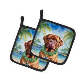 Dogue de Bordeaux Luau Pair of Pot Holders Kitchen Heat Resistant Pot Holders Sets Oven Hot Pads for Cooking Baking BBQ, 7 1/2 x 7 1/2