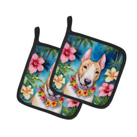 English Bull Terrier Luau Pair of Pot Holders Kitchen Heat Resistant Pot Holders Sets Oven Hot Pads for Cooking Baking BBQ, 7 1/2 x 7 1/2