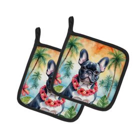 French Bulldog Luau Pair of Pot Holders Kitchen Heat Resistant Pot Holders Sets Oven Hot Pads for Cooking Baking BBQ, 7 1/2 x 7 1/2