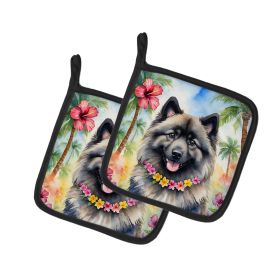Keeshond Luau Pair of Pot Holders Kitchen Heat Resistant Pot Holders Sets Oven Hot Pads for Cooking Baking BBQ, 7 1/2 x 7 1/2