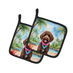 Labradoodle Luau Pair of Pot Holders Kitchen Heat Resistant Pot Holders Sets Oven Hot Pads for Cooking Baking BBQ, 7 1/2 x 7 1/2