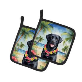Black Labrador Retriever Luau Pair of Pot Holders Kitchen Heat Resistant Pot Holders Sets Oven Hot Pads for Cooking Baking BBQ, 7 1/2 x 7 1/2