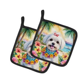Maltese Luau Pair of Pot Holders Kitchen Heat Resistant Pot Holders Sets Oven Hot Pads for Cooking Baking BBQ, 7 1/2 x 7 1/2
