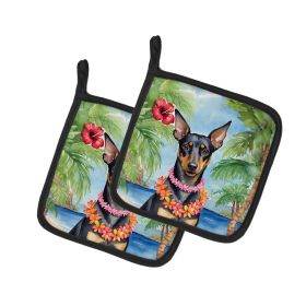 Manchester Terrier Luau Pair of Pot Holders Kitchen Heat Resistant Pot Holders Sets Oven Hot Pads for Cooking Baking BBQ, 7 1/2 x 7 1/2