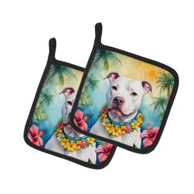 Pit Bull Terrier Luau Pair of Pot Holders Kitchen Heat Resistant Pot Holders Sets Oven Hot Pads for Cooking Baking BBQ, 7 1/2 x 7 1/2