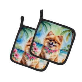 Pomeranian Luau Pair of Pot Holders Kitchen Heat Resistant Pot Holders Sets Oven Hot Pads for Cooking Baking BBQ, 7 1/2 x 7 1/2