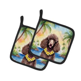 Chocolate Poodle Luau Pair of Pot Holders Kitchen Heat Resistant Pot Holders Sets Oven Hot Pads for Cooking Baking BBQ, 7 1/2 x 7 1/2