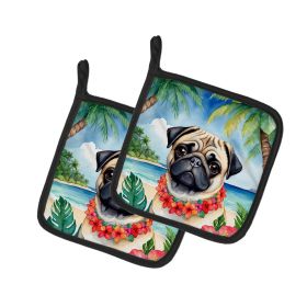 Pug Luau Pair of Pot Holders Kitchen Heat Resistant Pot Holders Sets Oven Hot Pads for Cooking Baking BBQ, 7 1/2 x 7 1/2