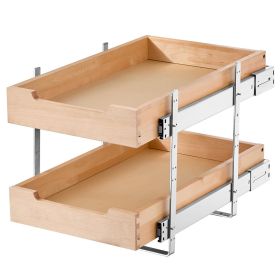 VEVOR 2 Tier Pull Out Cabinet Organizer, 14"W x 21"D Cabinet Drawer, Soft Close Slide out Shelf, Heavy-Duty Sliding Wood Drawer, Adjustable Base Cabin