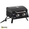 2 Burner Propane Gas Grill Portable Tabletop BBQ with Foldable Legs Lid Thermometer for Camping Black