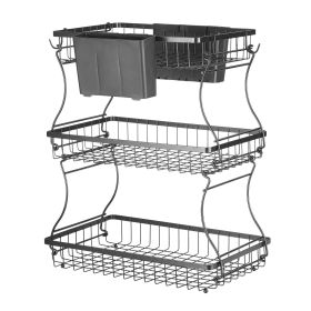 VEVOR 3 Tier Fruit Basket, Countertop Fruits Vegetable Bowl with Banana Hangers and Side Storage Basket, Metal Wire Storage Stand for Kitchen Counter,