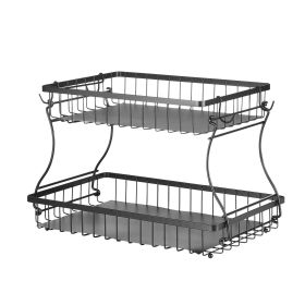 VEVOR 2 Tier Fruit Basket, Countertop Fruits Vegetable Bowl with Banana Hangers, Metal Wire Storage Stand for Kitchen Counter, Detachable Stackable Ho