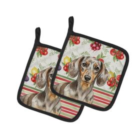 Dapple Dachshund Vegetables Pair of Pot Holders Pair 7.5x7.5 Quilted Insulated Hot Pads Decorative Kitchen Gift Made in USA