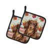Longhaired Chocolate and Tan Dachshund Vegetables Pair of Pot Holders Pair 7.5x7.5 Quilted Insulated Hot Pads Decorative Kitchen Gift Made in USA