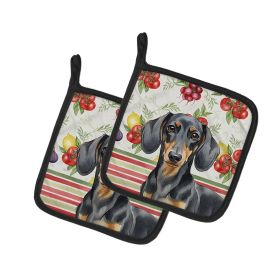 Black and Tan Dachshund Vegetables Pair of Pot Holders Pair 7.5x7.5 Quilted Insulated Hot Pads Decorative Kitchen Gift Made in USA