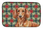 Red Brown Dachshund Christmas PoinsettIas Dish Drying Mat Absorbent Dish Drying Mat Pad for Kitchen Counter Dish Drainer Mat for Countertop, 14 x 21"