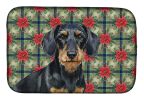 Wirehaired Black and Tan Dachshund Christmas PoinsettIas Dish Drying Mat Absorbent Dish Drying Mat Pad for Kitchen Counter Dish Drainer Mat for Counte