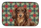 Longhaired Chocolate and Tan Dachshund Christmas PoinsettIas Dish Drying Mat Absorbent Dish Drying Mat Pad for Kitchen Counter Dish Drainer Mat for Co