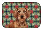 Wirehaired Red Dachshund Christmas PoinsettIas Dish Drying Mat Absorbent Dish Drying Mat Pad for Kitchen Counter Dish Drainer Mat for Countertop