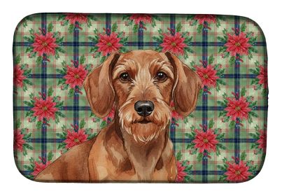 Wirehaired Red Dachshund Christmas PoinsettIas Dish Drying Mat Absorbent Dish Drying Mat Pad for Kitchen Counter Dish Drainer Mat for Countertop
