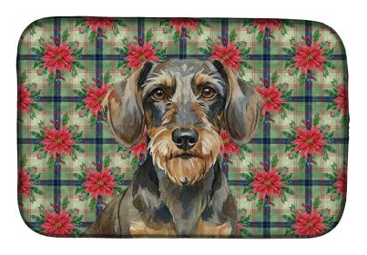 Wirehaired Wild Boar Dachshund Christmas PoinsettIas Dish Drying Mat Absorbent Dish Drying Mat Pad for Kitchen Counter Dish Drainer Mat for Countertop